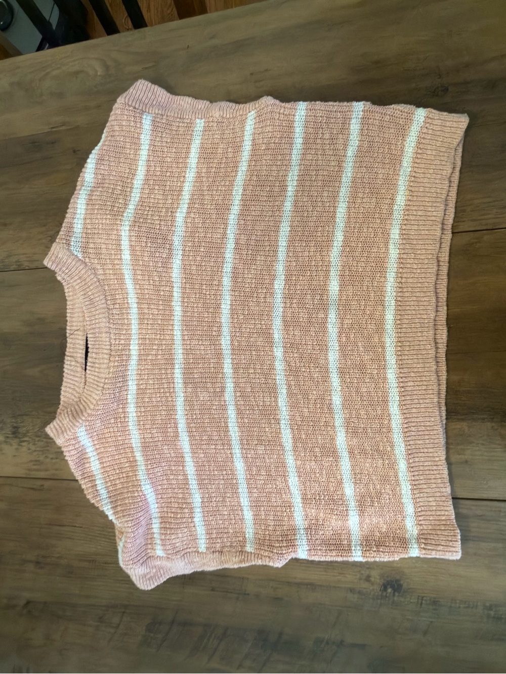Olivaceous Peach and White Striped Crewneck Sweater